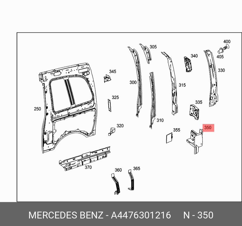 MERCEDES VITO MK3 W447 2015-ON REAR PILLAR LEFT SIDE REINFORCEMENT PANEL